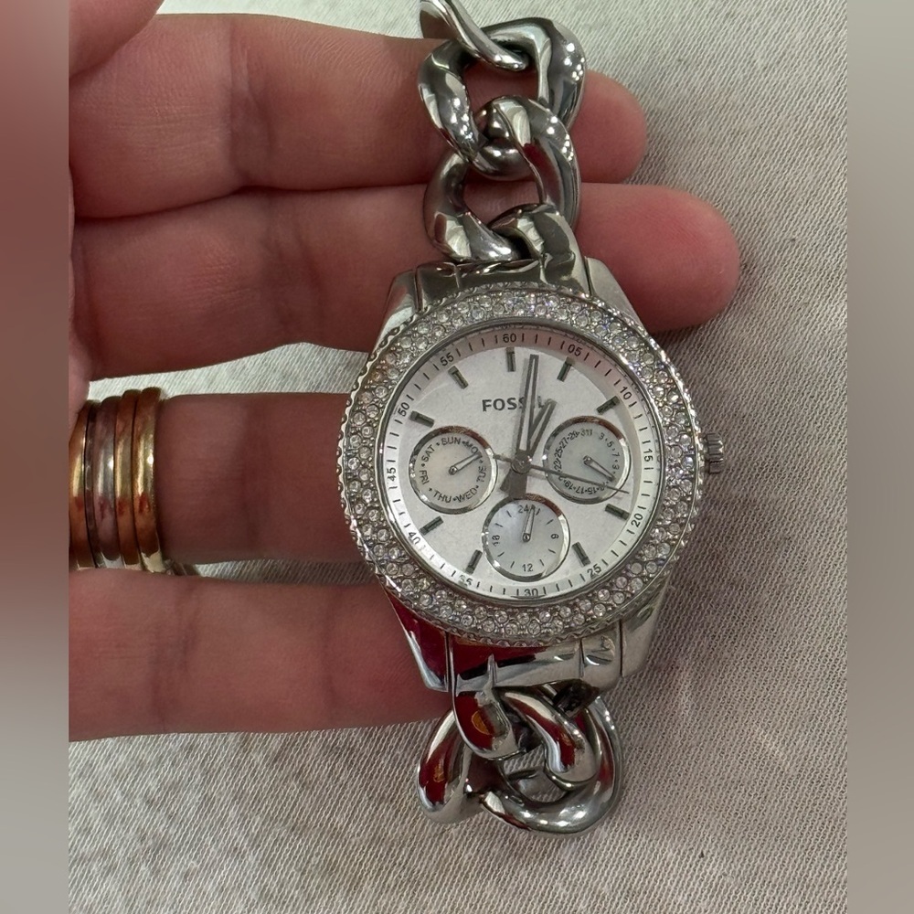 Fossil Stella‎ Silver Chronograph Watch with Crystal Accents